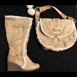 Beautiful Suede Like tan boots WITH PURSE!